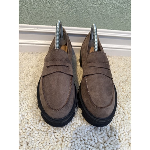 Crown Vintage Brown Faux Suede, Lug Sole Penny Loafers Academia,Classic Y2K 9 M - Picture 3 of 8